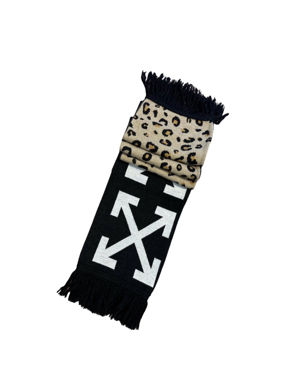 Off White Black & Beige Leopard Scarf with Arrow Motif